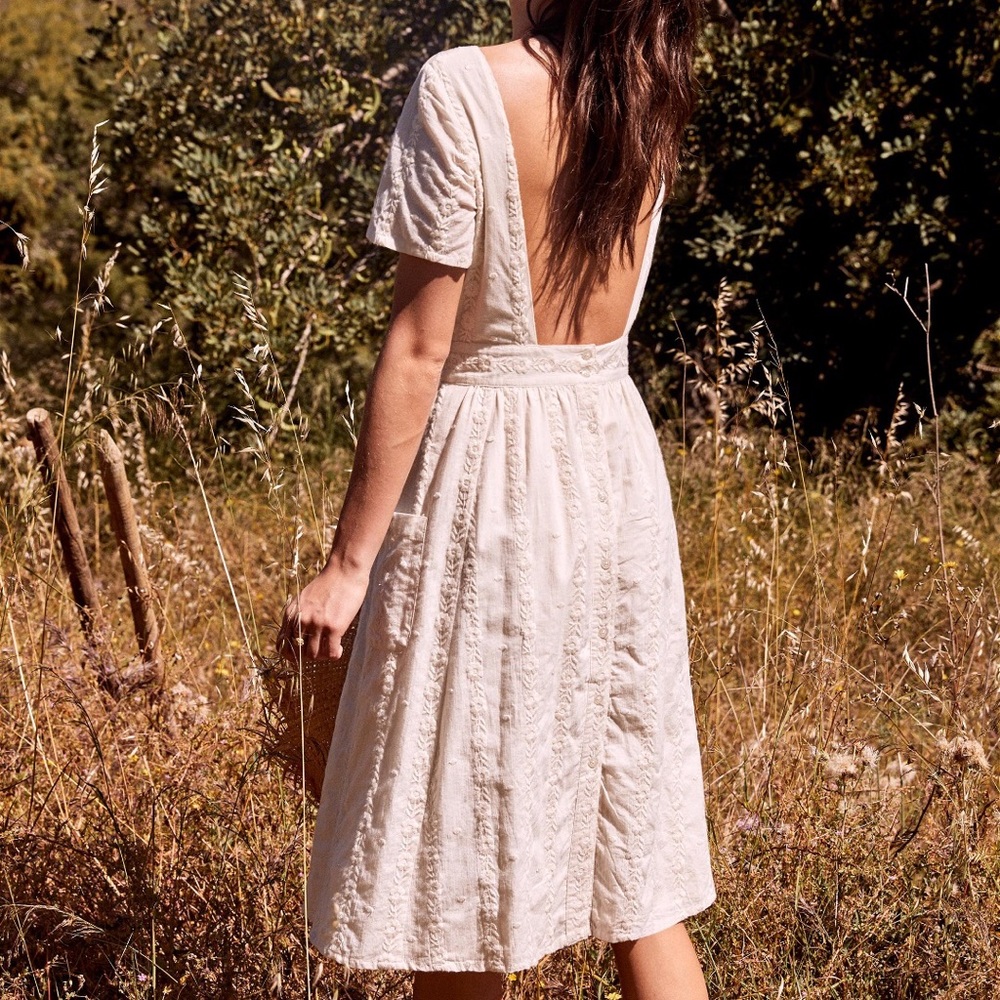 Sesame NWT white embroidered backless dress